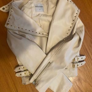 Faux white leather jacket by Chelsea Deboer Lilly and Lottie